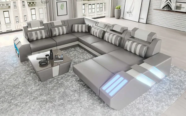 McManu Modern Leather Sectional with LED Light